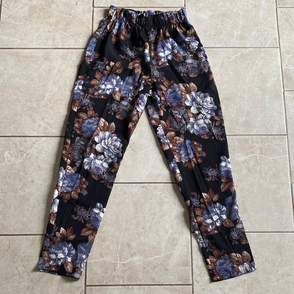 Ambiance Apparel Black Brown Blue Floral Pants